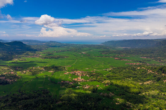 Aerial view of rural landscape, Pelabuhan Ratu, Sukabumi, West Java, Indonesia