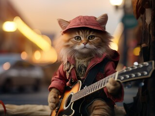 Katze als Straßenmusiker