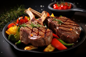 Savory Lamb Chops with Vegetables. Generative AI