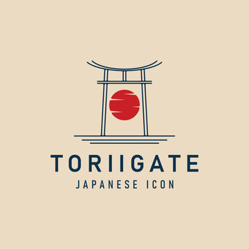 torii gate japanese traditional line art logo template icon and symbol vector illustration design