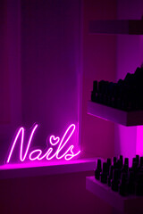 Pink neon sign nails. Trendy style. Beauty style. Neon sign. Custom neon. Beauty decor.