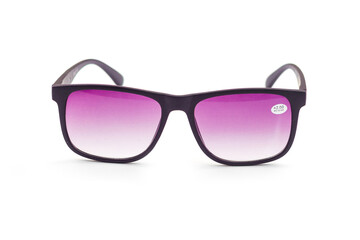 Fashionable sunglasses for women. burgundy glass. beautiful shape. Women's accessory.on a white isolated background.	