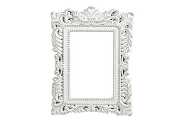 Gray gypsum classical frame with beautiful ornaments, isolated on white