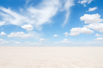 Fototapeta na wymiar Blue sky over flat empty deserted background landscape. Empty field with blue sky.