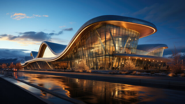 Modern Airport Terminal at Dawn