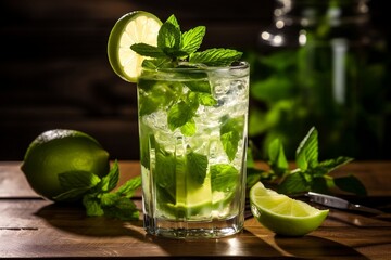 Lime and Mint Mojito Cocktail. Generative AI