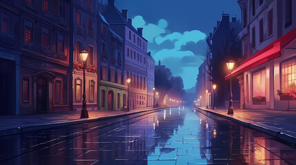 Fototapeta na wymiar hand drawn cartoon street illustration in the rain 
