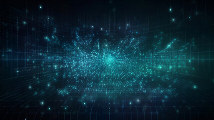 Abstract technology background, big data, internet network, digital technology with binary computer code on virtual screen, illustration, Generative Ai
