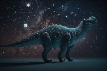 dinosaur floating in starry outer space, Generative AI