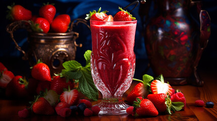 strawberry smoothie in glass, Generative Ai