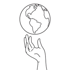 hand holding planet earth. Save the world with your hands concept. vector illustration EPS 10. editable stroke.