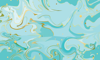 Fototapeta na wymiar Cyan and gold marble liquid color background design texture