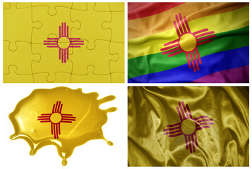 colorful flag of new mexico state in different styles and with different textures on the white background.collage. 3D illustration
