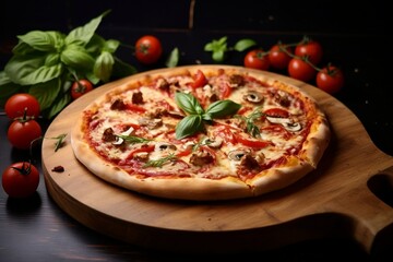 Obraz na płótnie Canvas Salami and Mushroom Pizza Delight. Generative AI