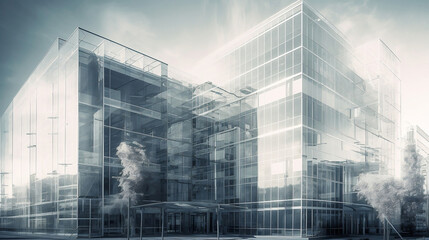 Double exposure modern office building, Generative Ai