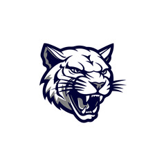 Cougar logo. Fearless Panther. Roaring Predator. Roaring Panther. Panther half body. Roaring fang face. Combine with text.  Design elements in T-shirt Vector illustration. family, vector symbolic 