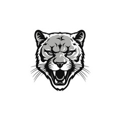Cougar logo. Fearless Panther. Roaring Predator. Roaring Panther. Panther half body. Roaring fang face. Combine with text.  Design elements in T-shirt Vector illustration. family, vector symbolic 