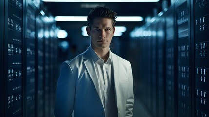 Fototapeta premium businessman in data server room
