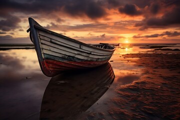 Barque au coucher de soleil.