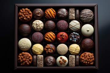 Luxury candy box with Belgium chocolate candies generative ai
