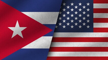 USA and Cuba Realistic Two Flags Together, 3D Illustration