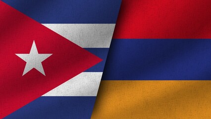 Armenia and Cuba Realistic Two Flags Together, 3D Illustration