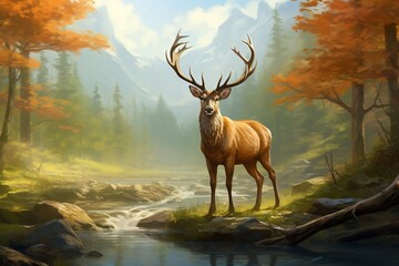 Realistic Deer in Natural Surroundings. Generative AI