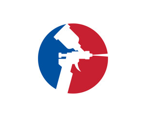 Spray gun silhouette inside the circle logo