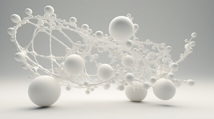 Three dimensional render of white connected spheres. 3d render, Generative Ai