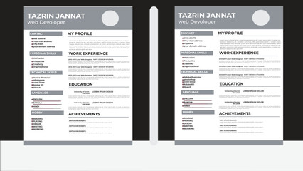 Professional Resume CV Template Layout.Modern Resume Design Layout.