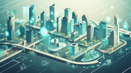 Smart city and communication network concept, Generative Ai