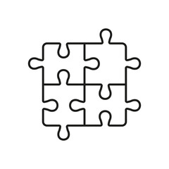 Square Puzzle. Logic Game, Teamwork, Idea Concept Outline Icon. Jigsaw Pieces Matches Linear Pictogram. Solution, Challenge, Combination Line Sign. Editable Stroke. Isolated Vector Illustration