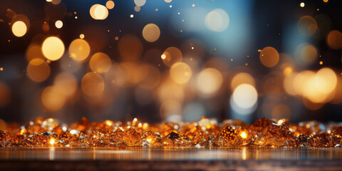 bokeh background with gold lights on a table . AI Generated