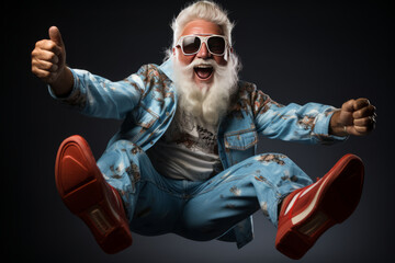 funky fat crazy Santa Claus with big abdomen beard dance x-mas Christmas holly party club wear. AI...