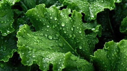 Close up fresh Kale salad leaves with water drops texture. Generative AI