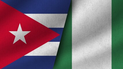 Nigeria and Cuba Realistic Two Flags Together, 3D Illustration