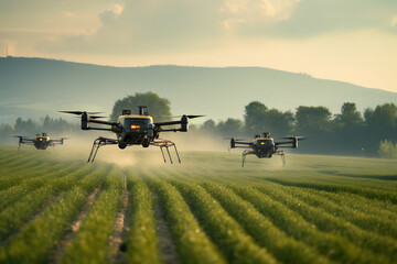 Drone flying over fields