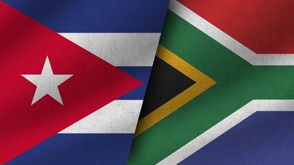 South Africa and Cuba Realistic Two Flags Together, 3D Illustration