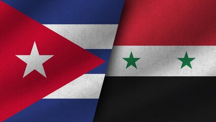 Syria and Cuba Realistic Two Flags Together, 3D Illustration
