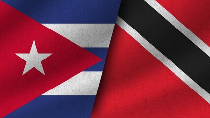 Trinidad Tobago and Cuba Realistic Two Flags Together, 3D Illustration