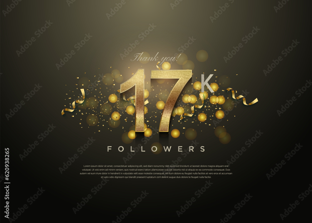 Wall mural gold bubbles and gold glitter for 17k followers celebration decoration. - Wall murals