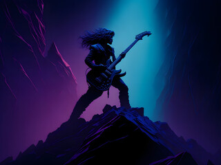 shadow of a rock guitarist with a colorful background