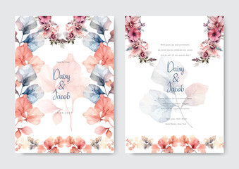 Nude hydrangea watercolor roses wedding invitation card template set