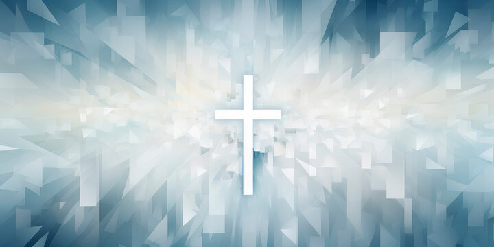 Colorful painting art of an abstract geometric background with cross. Christian illustration.