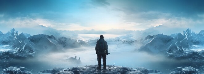 Man on top of a mountain, generative AI
