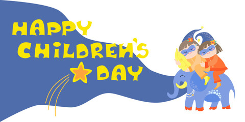 Happy childrens day card. Vector Illustration for international children celebration