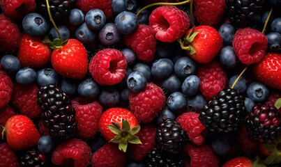  a bunch of berries and raspberries are piled together.  generative ai