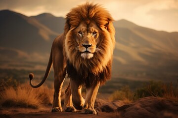 Wild Lion in Natural Habitat A Majestic View. Generative AI