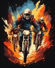 A color drawing of a cyclist team riding in a bike race. (Illustration, Generative AI)