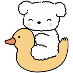 Happy Dog sitting on a Duck cartoon